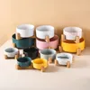 Ceramic Dog Bowl Cat Food Water Bowls with Wood Stand No Spill Large Feeder Dish for Dogs Cats Feeding Puppy Pet Supplies 240116