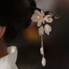 Haarspangen Holz Haarnadel Chinesischer Stab Rosa Blumen Quaste Verschluss Vintage Mädchen Hanfu Dekor Tiaras Retro Hochzeit Brötchen Schmuck