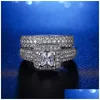 زفاف خواتم Yhamni المشاركة الفاخرة خواتم مزدوجة مجموعة أصلية حقيقية 925 Sal Sier White Cz Zircon Ring Wedding Jewelry 231 T2 DH79C