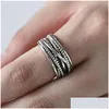 Band Rings äkta Sier Jewelry 925 Sterling Mtilayer Wrap Twist Vintage Open Women Men Retro Justerbara uttalande ringar 832 Drop Del DHF2Q