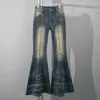 Kvinnors jeans långa låg midja nitade denimbyxor flare byxor kvinnor