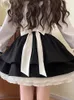 Etek Japon yay lolita tarzı kawaii kadınlar siyah fırfırlar sevimli mini etek kadın moda yüksek bel prenses 2024