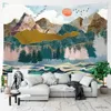 Tapestries Mountain Tapestry Wall Hanging Sun and Moon Cactus Painting Landscap Wall Tapestry Boho for Room Bedroom Aesthetic Decorations