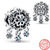 2022 Winter New Real Sterling Sier Icy Snowflake Drop Charm Fit Charms Bracelet & Bangle Jewelry Christmas Gift