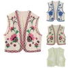Vintage feminino floral bordado colete jaquetas verão estilo nacional aberto colete casual retalhos v pescoço senhoras curto topos 240115
