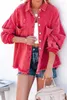 Jaquetas femininas retro denim 2024 outono botão até camisa de grandes dimensões com bolsos topos elegante blusa de escritório para mulher casacos soltos