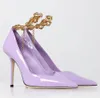 2024 Top Brand Women Diamond Talura Heel Sandals Shoes Patent Leather Point Toe Party Wedding Dress Pumpar med Gold Chain Lady High Heels EU35-43 med låda
