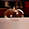 Ljushållare 1 st Clear Glass Candler Holder Round Hollow Heat Motest Crystal Candle Holders Case Container Candlestick 8/10/12CM YQ240116