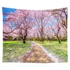 Tapisserier Pink Cherry Blossom Forest Tapestry Spring Flowers Wall Hängande tyg Tapisserier Floral Väggfilt för hemmet vardagsrumsdekor