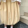 Rokken HOUZHOU Kawaii Lange Rok Vrouwen Winter Elastische Taille Losse Borduren BUD Leuke Corduroy Midi Harajuku Japanse Zachte Meisje