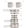 8st Camping Cookware Set Kitchen Picnic Table Boary Cooking Mess Kit med Pot Pan Water Cup för vandringsturisträtter 240116