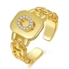 Anelli a fascia 2021 Trendy Hiphop regolabile placcato oro 18 carati Aaa zircone A-Z lettera anello cinturino quadrato dichiarazione anelli iniziali per donne Dhtvc