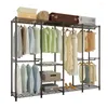 Hangers 74.8" Wire Garment Heavy Duty Metal Clothing Rack With Hanging Rod Freestanding Closet Organizer Portable Clothes Wardrobe