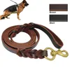 Äkta läderhund koppelhundar långa kopplar flätad husdjur promenadträning leder bruna svarta färger för medelstora 240115