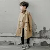 6-16y Kids Trench Coat Spring Autumn Boys Jacket Overcoat Long Sleeve Turn-Down Collar Children Windbreaker Top Clothes Hy79 240116