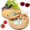 Wholesale Factory Products Stainless Steel Acacia Wood Cheese Board with Knife Set 0116