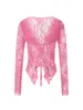 Women's Blouses Women S Y2K Floral Lace Long Sleeve Crop Top T Shirt Sexy Open Front Tie-up Mesh See Through Slim Going Out Tops