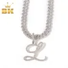 The Bling King Cursive Letters With 9mm Iced Out Cuban Chain Brush Cubic Zirconia Intial Name Necklace Charm Hiphop Jewelry 240115