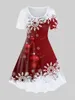 Feestjurken ROSEGAL Plus Size 3D Kerst Sneeuwvlok Bal Print Vrouwelijke Vintage Grafische Korte Mouwen Knielange S-5XL