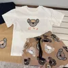 2024 Girls Three Piece Sticked Cardigan Set Classic Boys Pure Cotton Short Sleeve T-Shirt Summer Embonsed Bear Sticked Coat CSD2401161-8