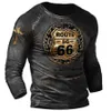 خمر الرجال T Shirt Long Sleeve Cotton Top Tees USA Route 66 Letter Graphic 3D Print T-Shirt Fall Legherse Sould Sould 5XL 240115