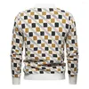 Men's Sweaters Fall Winter Men Sweater Geometric Print Plush Warm Round Neck Pullover For Business Casual Wear Pattern