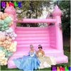 Uppblåsbara studsare Playhouse Swings Pink Bouncy Castle White Wedding Bounce House Combo Jumper Moon Bouncer för Party Time Drop de Dhjia