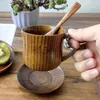 Conjuntos de vajilla 1 juego Taza de leche de madera Taza de café decorativa para el hogar con cuchara de platillo