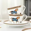 Enkel kreativ vintage kaffekopp förgyllda porslinspresent Big Mark Tea Cup Plate Rack Set Home