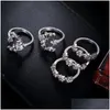 Anéis de banda Novo estilo boho conjuntos de anéis para mulheres banda de casamento zircon cristal anéis de dedo presentes de festa vintage sier 5pcs conjunto de jóias 335 dha1d
