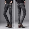 Summer Thin Stretch Jeans Men Slim Fit Skinny Pants Korean Casual Retro Snowflake Pants Men's Fashion Skinny Jeans Men Grey 240115