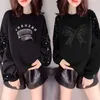 Sweats à capuche pour femmes Sweat-shirt long 2024 Strass Lettre Impression Femme Vêtements Texte Pulls avec Orint en promotion Esthétique Xxl Top