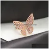 Pierścienie klastra Hip Hop Butterfly Pierścień rozmiarowy dla mężczyzn Pierścienie Pierścień Modna Bling CZ Pogurowana Biżuteria Drop 1119 B3 Drop dostawka DH7FS