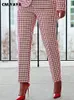 Cmyaya Elegant Houndstooth Blazer Suit and Pants Two 2 -Piece Set for Women 2023 Autumn Winter Classic Ol Street Outfit Tracksuit 240115