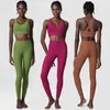 Kvinnors fitnessyoga Set Solid Color Ribbed Two-Piece Gym Set High Impact Running Sportwear Women's Breattable Trainkläder 240116