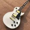 Hochwertige, einteilige Chibson-E-Gitarre im Custom-Stil mit weißem, massivem Korpus und goldfarbenen Halsbeschlägen