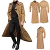 Masculino longo trench coat cor sólida manga longa lazer lapela botão cardigan casaco de negócios manto casaco S-2XL 240116