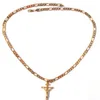 18k massief goud G F 4mm Italiaanse Figaro ketting 24 dames heren Jezus kruisbeeld kruis hanger299U
