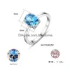 Bagues de cluster Bijoux Véritable Blue Topaz Bague Solitaire Pour Femmes Engagement Sier 925 Pierres Précieuses Bijoux 1168 T2 Drop Livraison Bijoux Dhhrg