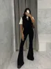 Pantalon femme noir uni coupe ajustée taille haute Streetwear pantalon évasé décontracté femmes vêtements pleine longueur Capris pantalon femmes 240116