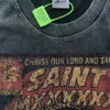 Mäns T-shirts tvättade Saint Michael Jesus Print T-shirt för män Kvinnor Casual Tee Top T-Shirtyolq