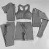 2/3/5 pièces sans couture femmes yoga ensemble vêtements de sport tenue de sport fitness à manches longues haut court taille vêtements de sport 240116