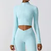Women's High Elastic Crop Top Spandex Long Sleeve Yoga Shirts Sportswear Yoga Jacket Workout Gym Clothing Sports Clothes Suit 240116