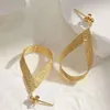 Xiy Diy Italian T Yellow Gold Modern Hollow Water Drop Unique Teardrop Stud Earrings For Woman