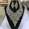 Stonefans Rhinestone Drop Necklace Earrings Set for Women Party Accessories Large Exaggerated Drag Queen Jewelry Set Luxury 240115