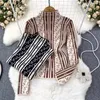 Women's Blouses Autumn Sales Knitted Blouse For Women Stand Collar Alphabet Dobby Skinny Base Shirts French Chic Female Blusa Drop