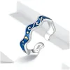 Cluster-Ringe Bamoer Sterling Silber 925 Liebhaberringe für Paare Blauer Sternenhimmel von Van Gogh Offener Fingerring Design Schmuckzubehör Dh1So