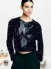 Women's Jackets Sparkling Bow Sequin Jacket Women Elegant Stylish Long Sleeve Coat Sexy Cropped Tops Female Causal High Street Ladies