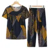 Dames tweedelige broek 2 stks/set damesoutfit oma zomerpyjama sets los dun slapen wijde pijpen kleurrijke bloemenprint moeder van middelbare leeftijd