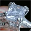 Pierścionki ślubne Kobiety Big Biżuter Pierścień księżniczka Cut 10ct Diamond Stone 300pcs CZ 925 Sterling Sier Sier Empracwa Prezent 21 R2 Drop D Dhwco